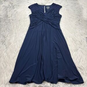 Adrianna Papell Women's 6 Navy Surplice Back Keyhole Dress‎ Jersey Wedding Guest